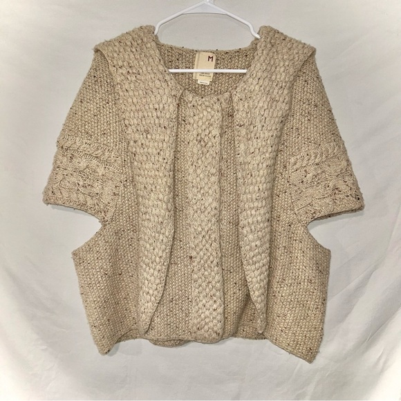 Anthropologie Far Away From Close Wool Oatmeal Cream Hooded Knit Cardigan - Picture 4 of 8